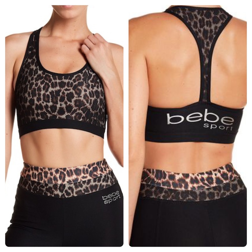 NWT bebe Cheetah Mesh Racerback Sports Bra XS